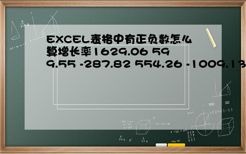 EXCEL表格中有正负数怎么算增长率1629.06 599.55 -287.82 554.26 -1009.13 -1354.52 =(K1219-K1218)/K1218我用此式算增长率,但如果前一项是负数,后一项是正数,则本应为正增长,但按公式算出的结果却是负的了.