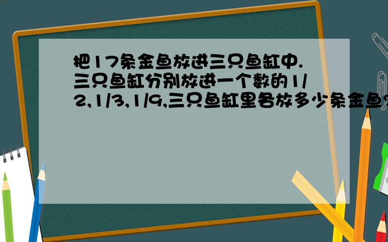 把17条金鱼放进三只鱼缸中.三只鱼缸分别放进一个数的1/2,1/3,1/9,三只鱼缸里各放多少条金鱼?