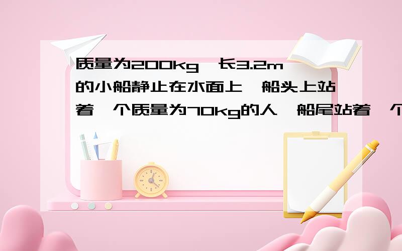 质量为200kg,长3.2m的小船静止在水面上,船头上站着一个质量为70kg的人,船尾站着一个质量为50kg的人,不计水的阻力,当两人交换位置后,船的位移大小为_______________________．