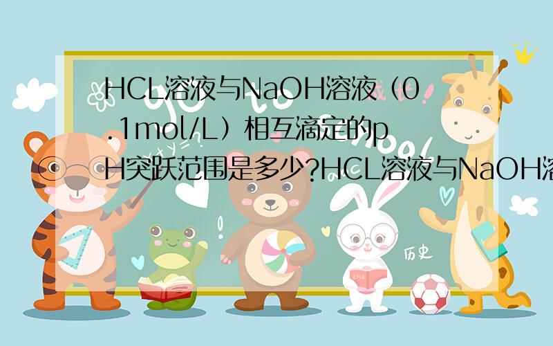 HCL溶液与NaOH溶液（0.1mol/L）相互滴定的pH突跃范围是多少?HCL溶液与NaOH溶液（0.1mol/L）相互滴定的pH图余额范围是多少?如果要求终点误差不超过0.2%,甲基橙和酚酞是否都可用作指示剂?