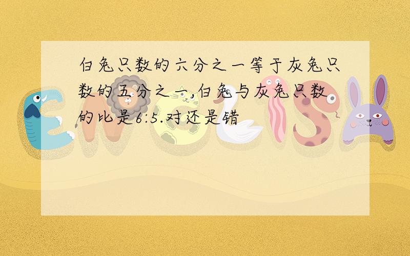 白兔只数的六分之一等于灰兔只数的五分之一,白兔与灰兔只数的比是6:5.对还是错