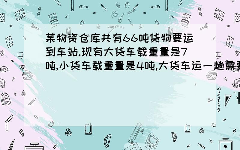 某物资仓库共有66吨货物要运到车站.现有大货车载重量是7吨,小货车载重量是4吨,大货车运一趟需要140元,小货车运一趟要90元.那么运完这批货最少需要多少元?