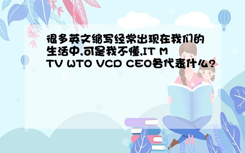 很多英文缩写经常出现在我们的生活中,可是我不懂,IT MTV WTO VCD CEO各代表什么?