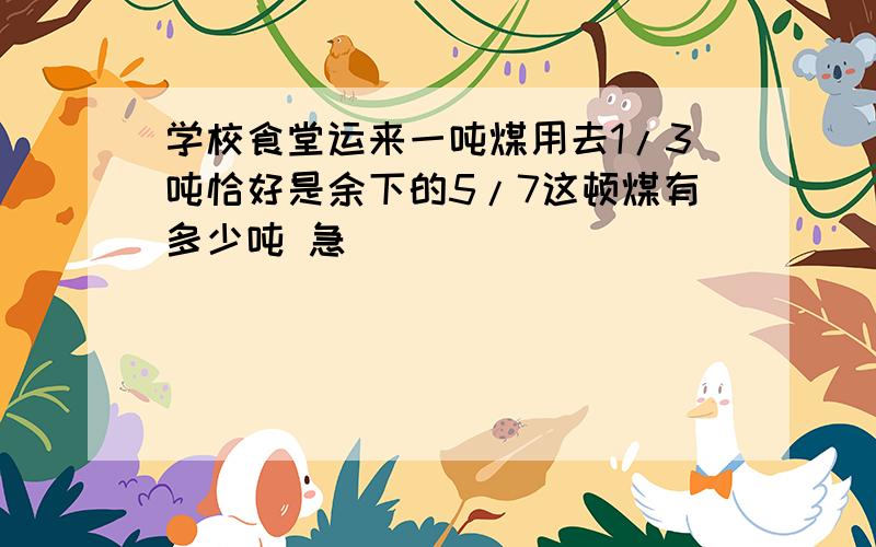 学校食堂运来一吨煤用去1/3吨恰好是余下的5/7这顿煤有多少吨 急