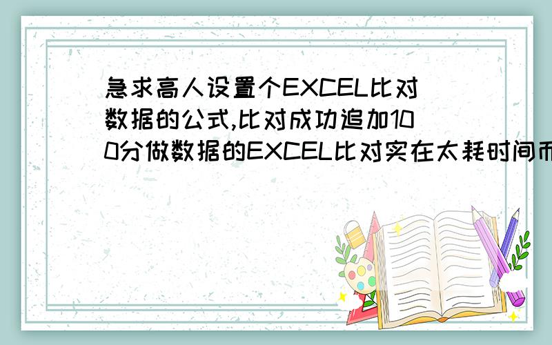 急求高人设置个EXCEL比对数据的公式,比对成功追加100分做数据的EXCEL比对实在太耗时间而且工作量也大,求高人设置个比对公式,比如数据的 A B C 陈永英 7.6 陈永英 陈佑田 18 陈佑田 陈真宝 120.8