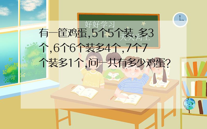 有一筐鸡蛋,5个5个装,多3个,6个6个装多4个,7个7个装多1个,问一共有多少鸡蛋?