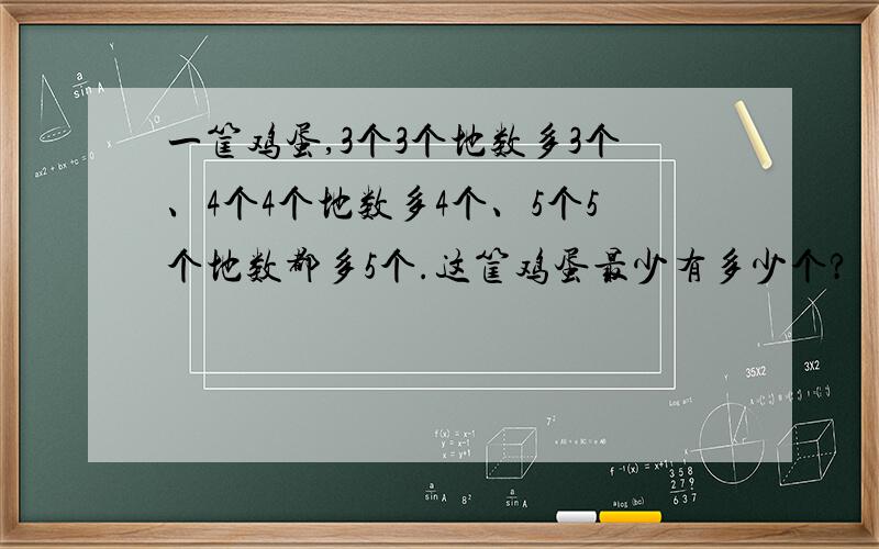 一筐鸡蛋,3个3个地数多3个、4个4个地数多4个、5个5个地数都多5个.这筐鸡蛋最少有多少个?