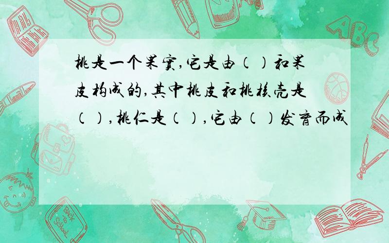 桃是一个果实,它是由（）和果皮构成的,其中桃皮和桃核壳是（）,桃仁是（）,它由（）发育而成