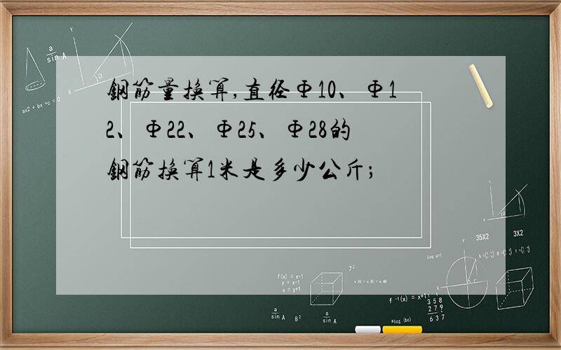 钢筋量换算,直径Φ10、Φ12、Φ22、Φ25、Φ28的钢筋换算1米是多少公斤；