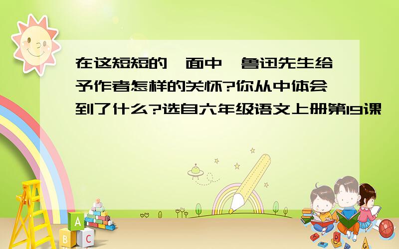 在这短短的一面中,鲁迅先生给予作者怎样的关怀?你从中体会到了什么?选自六年级语文上册第19课《一面》