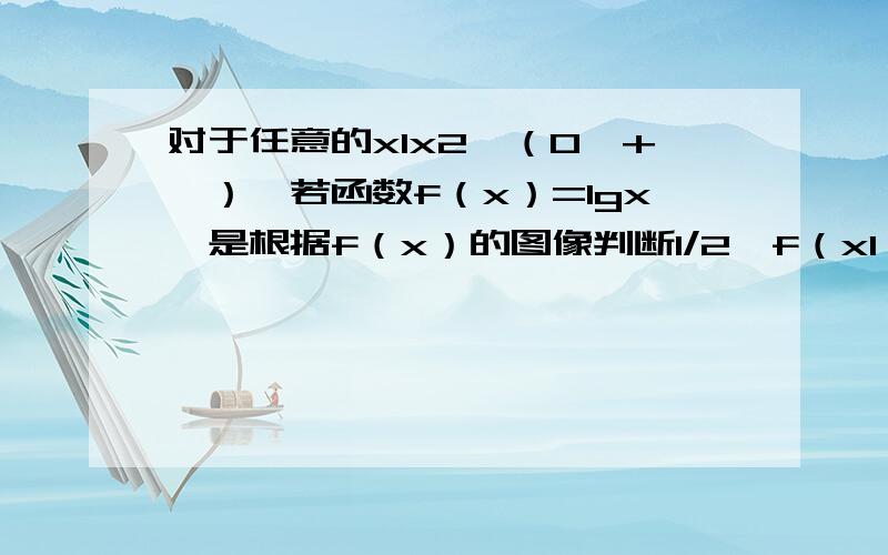 对于任意的x1x2∈（0,+∞）,若函数f（x）=lgx,是根据f（x）的图像判断1/2「f（x1）+f（x2）」与f〔（x1x2）〕的大小关系.