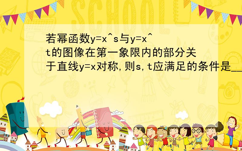 若幂函数y=x^s与y=x^t的图像在第一象限内的部分关于直线y=x对称,则s,t应满足的条件是_____