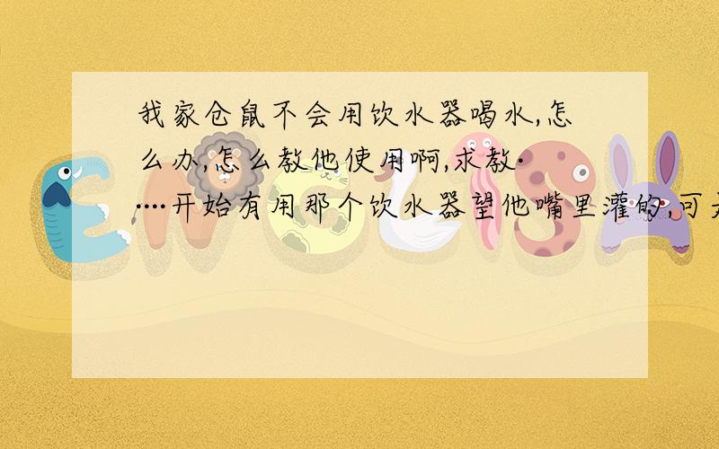 我家仓鼠不会用饮水器喝水,怎么办,怎么教他使用啊,求教·····开始有用那个饮水器望他嘴里灌的,可是她挣扎的好心疼,而且从那次以后她害怕了那个饮水器了,怎么教他使用啊,一定要温柔