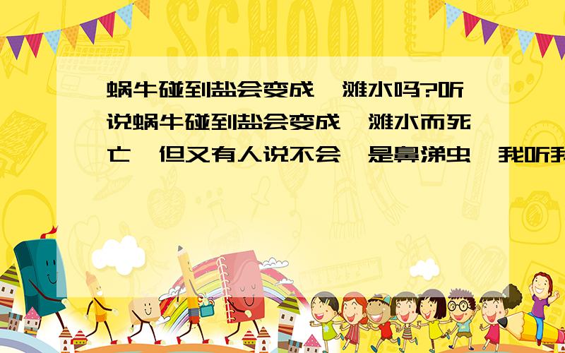 蜗牛碰到盐会变成一滩水吗?听说蜗牛碰到盐会变成一滩水而死亡,但又有人说不会,是鼻涕虫,我听我朋友说,他把蜗牛的壳拔掉后用盐撒在它身上立刻就变成了水,到底是不是真的?如果是请说出