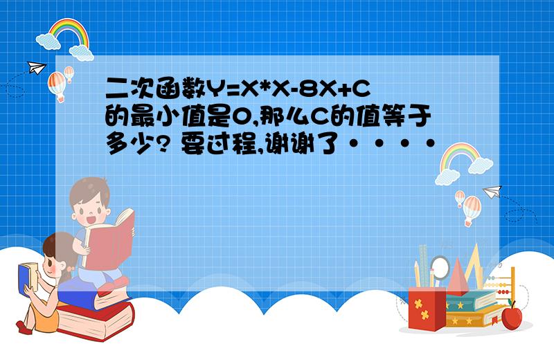 二次函数Y=X*X-8X+C的最小值是0,那么C的值等于多少? 要过程,谢谢了····