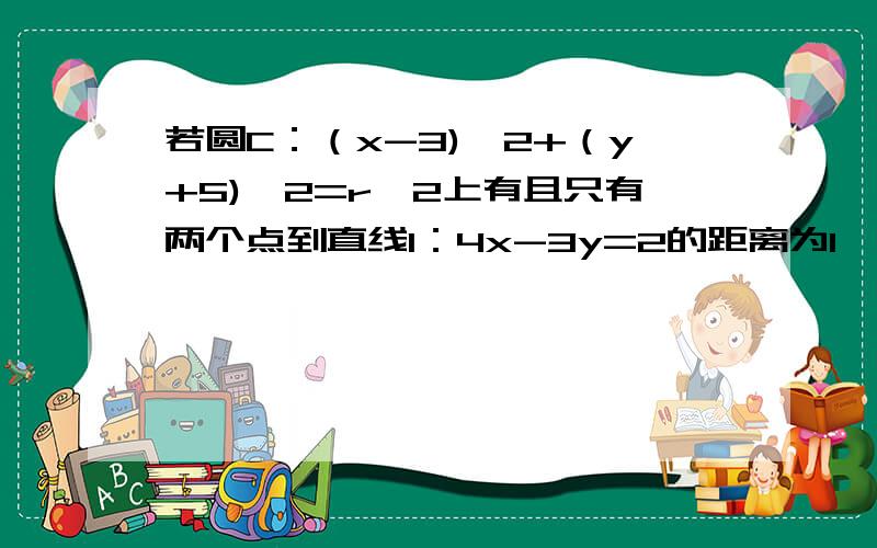 若圆C：（x-3)^2+（y+5)^2=r^2上有且只有两个点到直线l：4x-3y=2的距离为1,则r的取值范围是多少?