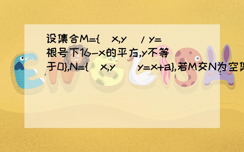 设集合M={(x,y)/y=根号下16-x的平方,y不等于0},N={(x,y)\y=x+a},若M交N为空集,则实数a的取值范围是