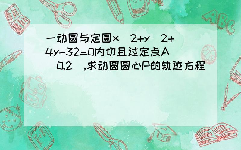 一动圆与定圆x^2+y^2+4y-32=0内切且过定点A（0,2）,求动圆圆心P的轨迹方程