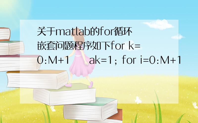 关于matlab的for循环嵌套问题程序如下for k=0:M+1     ak=1; for i=0:M+1            if i~=k                ak=ak*1/(cos(w(i+1))-cos(w(k+1)))            end    end为什么循环时ak的分母总为0,即i和k的值总相等?