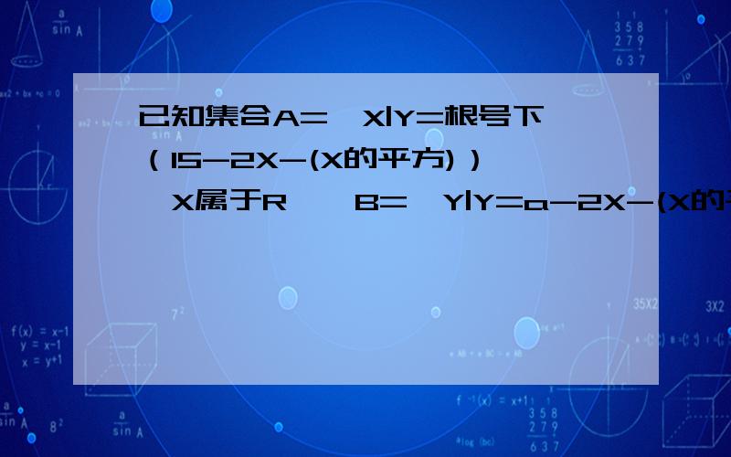 已知集合A={X|Y=根号下（15-2X-(X的平方)）,X属于R},B={Y|Y=a-2X-(X的平方),X属于R}.若A包含于B,则实数a的取值范围是