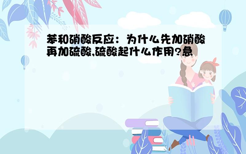 苯和硝酸反应：为什么先加硝酸再加硫酸,硫酸起什么作用?急