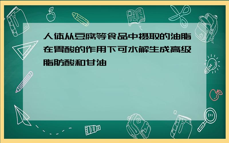 人体从豆腐等食品中摄取的油脂在胃酸的作用下可水解生成高级脂肪酸和甘油