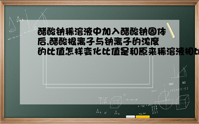 醋酸钠稀溶液中加入醋酸钠固体后,醋酸根离子与钠离子的浓度的比值怎样变化比值是和原来稀溶液相比