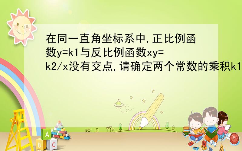 在同一直角坐标系中,正比例函数y=k1与反比例函数xy=k2/x没有交点,请确定两个常数的乘积k1k2的取值范围.