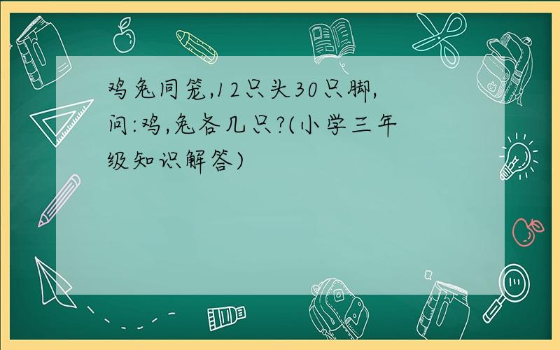 鸡兔同笼,12只头30只脚,问:鸡,兔各几只?(小学三年级知识解答)