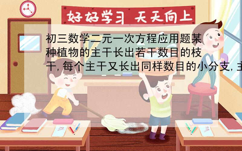 初三数学二元一次方程应用题某种植物的主干长出若干数目的枝干,每个主干又长出同样数目的小分支,主干、枝干和小分支的总数是91,每个枝干长出多少小分支?