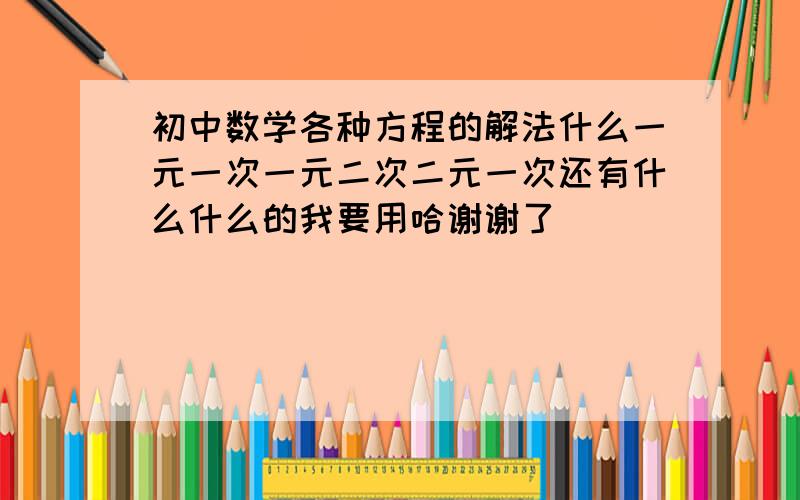 初中数学各种方程的解法什么一元一次一元二次二元一次还有什么什么的我要用哈谢谢了