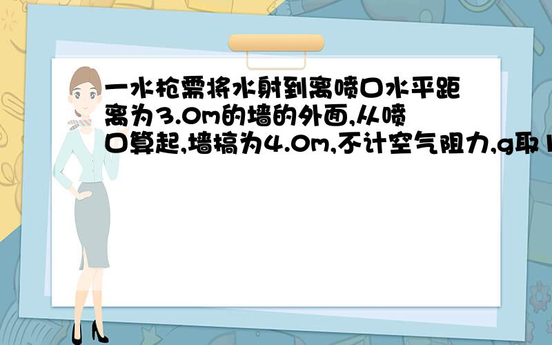 一水枪需将水射到离喷口水平距离为3.0m的墙的外面,从喷口算起,墙搞为4.0m,不计空气阻力,g取10m/s^2,求所需的最小初速度及发射仰角.解析有一段是这样说的：Vx·t=x vy·t- (1/2)gt^2=h,所以v^2=Vx^2+Vy^