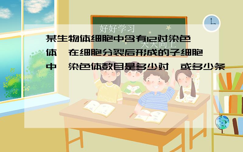 某生物体细胞中含有12对染色体,在细胞分裂后形成的子细胞中,染色体数目是多少对,或多少条