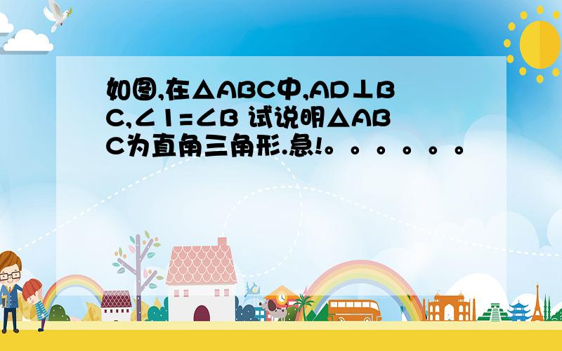 如图,在△ABC中,AD⊥BC,∠1=∠B 试说明△ABC为直角三角形.急!。。。。。。