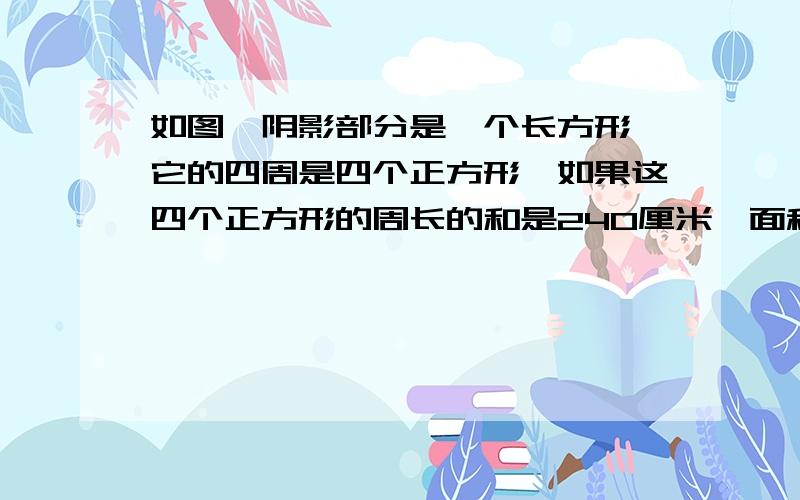 如图,阴影部分是一个长方形,它的四周是四个正方形,如果这四个正方形的周长的和是240厘米,面积的和是1000平方厘米,那么阴影部分的面积是（）平方厘米.请问不用方程如何解题？