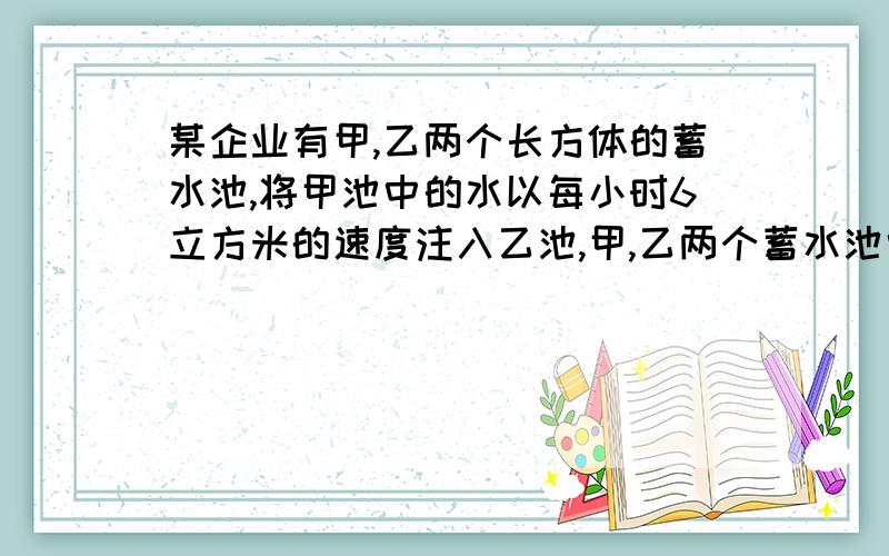 某企业有甲,乙两个长方体的蓄水池,将甲池中的水以每小时6立方米的速度注入乙池,甲,乙两个蓄水池中水的深度y与注水时间x之间的函数图象如图所示,结合图像回答下列问题:（1）分别求出甲