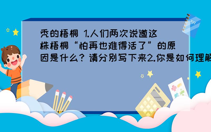 秃的梧桐 1.人们两次说道这株梧桐“怕再也难得活了”的原因是什么？请分别写下来2.你是如何理解“但勇敢的梧桐并不因此挫了志气”这句话的？3.假如你来到这棵梧桐树前，你想对梧桐树