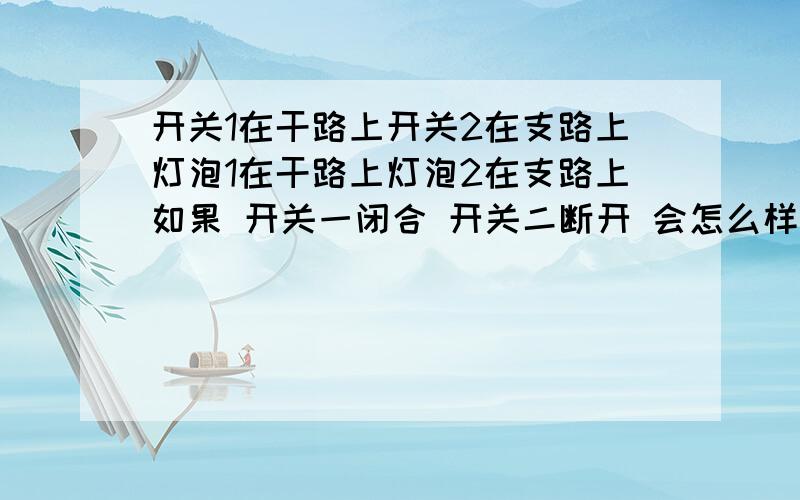 开关1在干路上开关2在支路上灯泡1在干路上灯泡2在支路上如果 开关一闭合 开关二断开 会怎么样反过来又怎么样