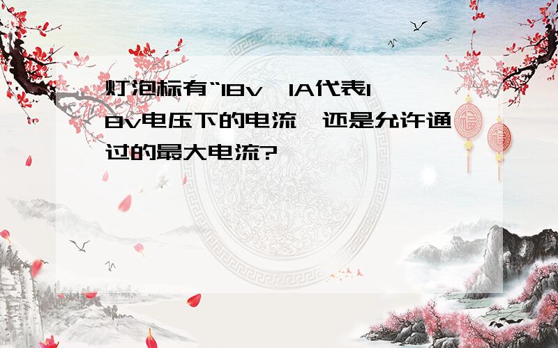 灯泡标有“18v,1A代表18v电压下的电流,还是允许通过的最大电流?