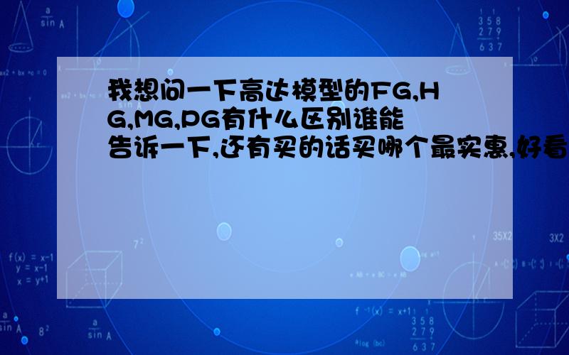 我想问一下高达模型的FG,HG,MG,PG有什么区别谁能告诉一下,还有买的话买哪个最实惠,好看,POSS多