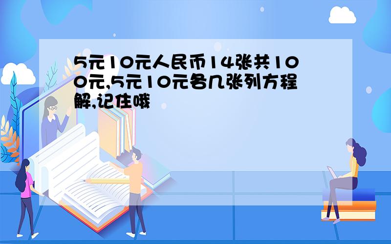 5元10元人民币14张共100元,5元10元各几张列方程解,记住哦