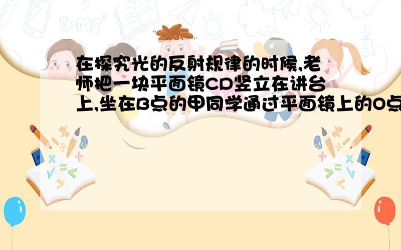 在探究光的反射规律的时候,老师把一块平面镜CD竖立在讲台上,坐在B点的甲同学通过平面镜上的O点看到了坐在A点的乙同学.在这一现象中,反射光线（ ）A由O到AB由O到BC由A到OD由B到O