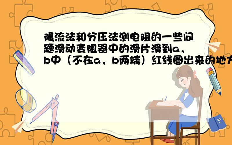 限流法和分压法测电阻的一些问题滑动变阻器中的滑片滑到a，b中（不在a，b两端）红线圈出来的地方会短路吗？为什么