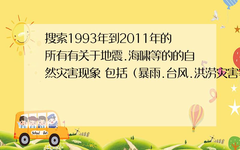 搜索1993年到2011年的所有有关于地震.海啸等的的自然灾害现象 包括（暴雨.台风.洪涝灾害等等等等.）还有比如说314这样的冰雪灾害等等   另外重大节日等等（如：奥运.世博.残奥等等.） 要19