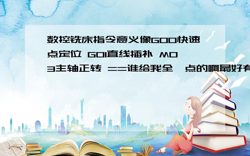 数控铣床指令意义像GOO快速点定位 GO1直线插补 M03主轴正转 ==谁给我全一点的啊最好有图+程序