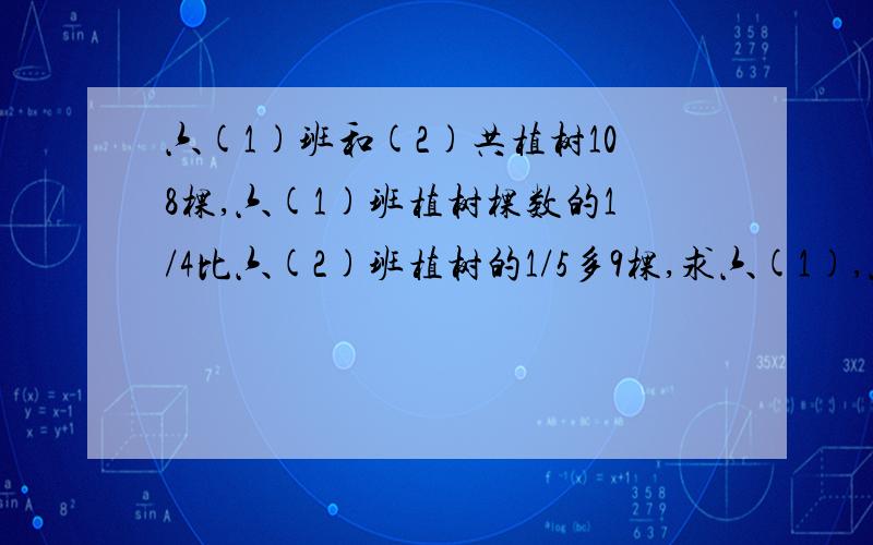 六(1)班和(2)共植树108棵,六(1)班植树棵数的1/4比六(2)班植树的1/5多9棵,求六(1),六（1）班和（2）共植树108棵,六（1）班植树棵数的1/4比六（2）班植树的1/5多9棵,求六（1）,（2）班各植多少棵