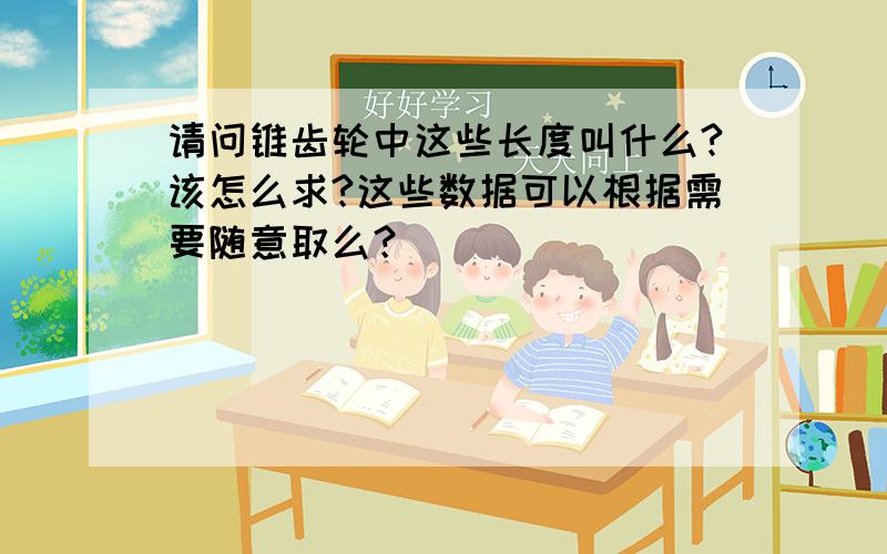 请问锥齿轮中这些长度叫什么?该怎么求?这些数据可以根据需要随意取么？