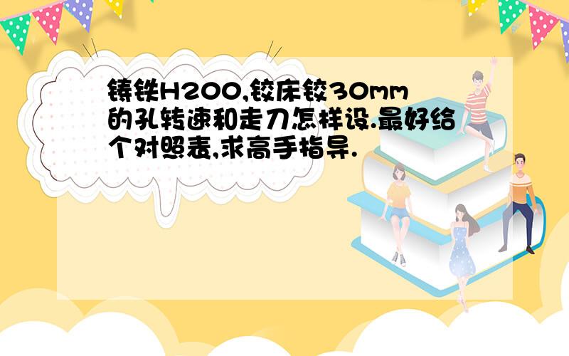 铸铁H200,铰床铰30mm的孔转速和走刀怎样设.最好给个对照表,求高手指导.