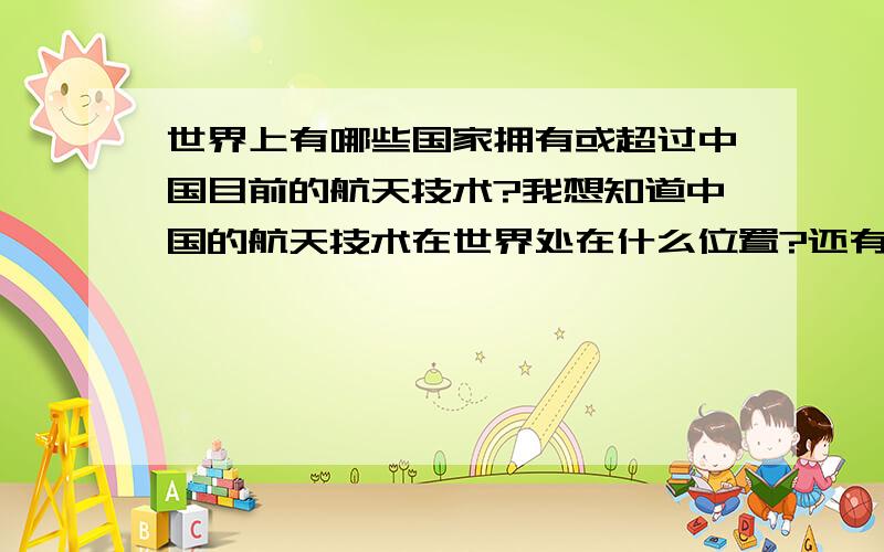 世界上有哪些国家拥有或超过中国目前的航天技术?我想知道中国的航天技术在世界处在什么位置?还有就是美国阿波罗登月计划是不是真实的?它那是可能有领先现在中国的航天技术的实力吗?