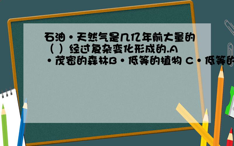 石油·天然气是几亿年前大量的（ ）经过复杂变化形成的.A·茂密的森林B·低等的植物 C·低等的生物